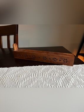 Wooden Incense Holder Box with Floral Cutouts - Brown